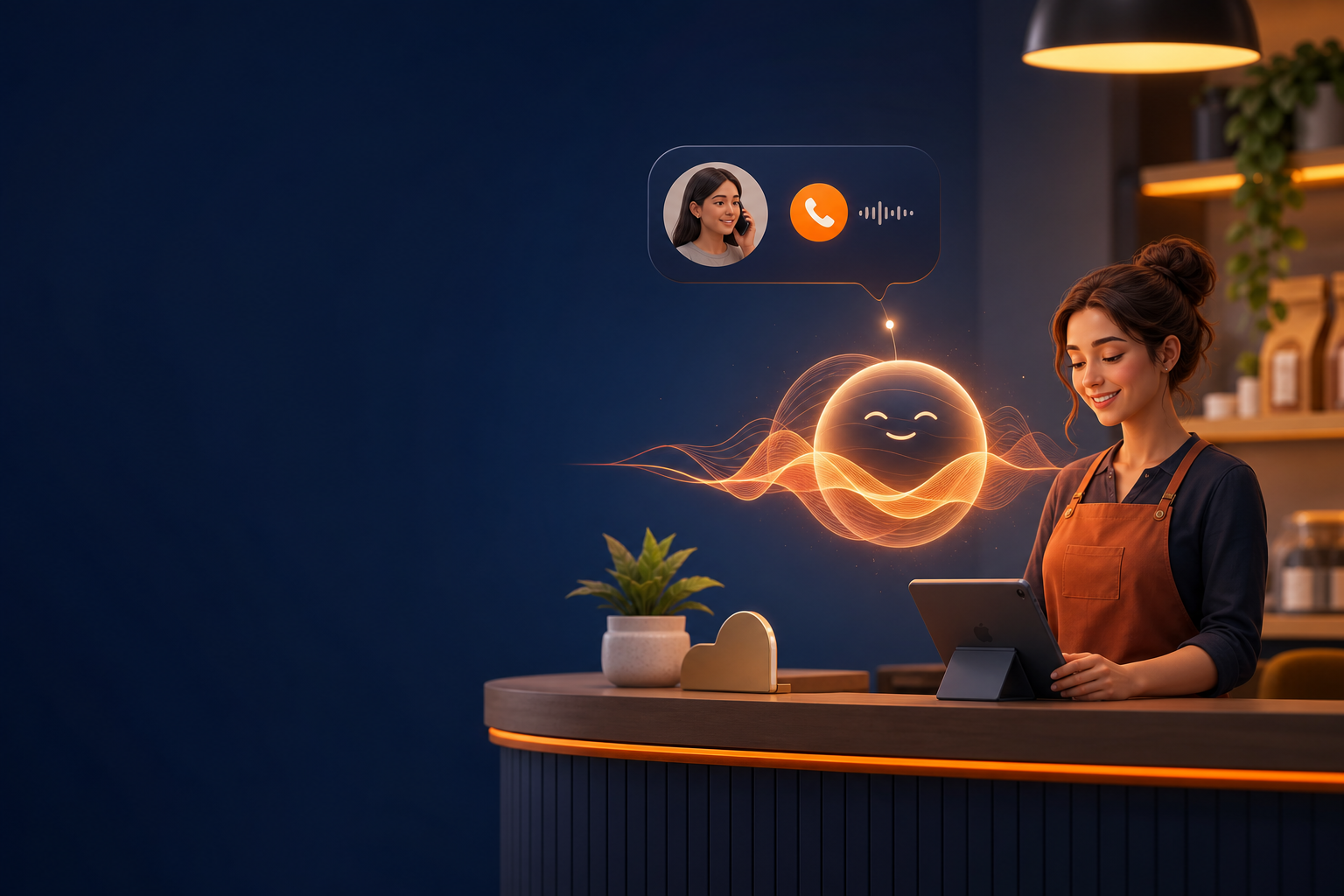 A lifelike VoxLayer agent answering a business call