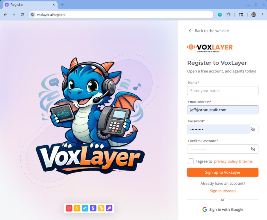 VoxLayer mascot with voice agent tools